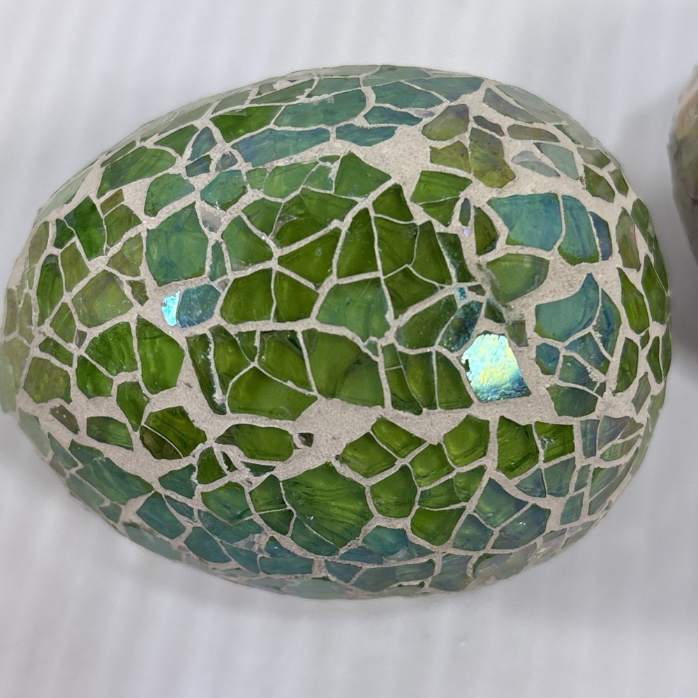 Multi Colored Mosaic Crackle Glass Egg Iridescent Ocean Spring Beach Pastel - Picture 10 of 14